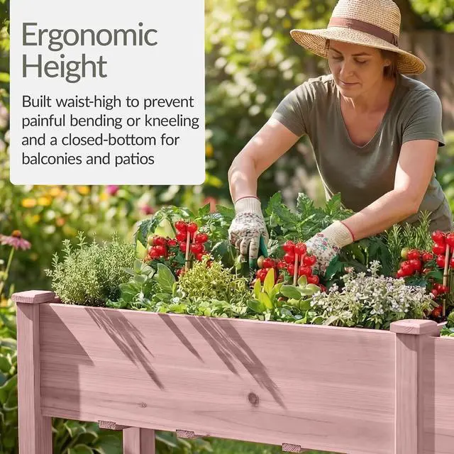 Alt view image 4 of 7 - Best Choice Products 72x24x30in Raised Garden Bed, Elevated Wood Planter Box Stand for Backyard, Patio, Balcony w/Divider Panel, 6 Legs, 300lb Capacity - Pink