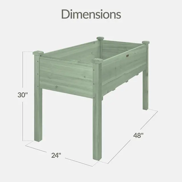 Alt view image 2 of 7 - Best Choice Products 48x24x30in Raised Garden Bed, Elevated Wood Planter Box Stand for Backyard, Patio, Balcony w/Bed Liner, 200lb Capacity - Sage