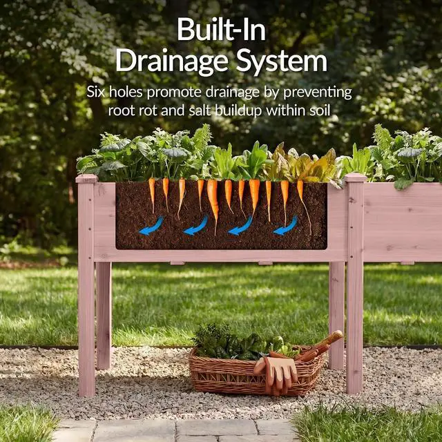 Alt view image 5 of 7 - Best Choice Products 72x24x30in Raised Garden Bed, Elevated Wood Planter Box Stand for Backyard, Patio, Balcony w/Divider Panel, 6 Legs, 300lb Capacity - Pink