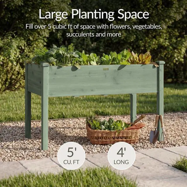 Alt view image 3 of 7 - Best Choice Products 48x24x30in Raised Garden Bed, Elevated Wood Planter Box Stand for Backyard, Patio, Balcony w/Bed Liner, 200lb Capacity - Sage