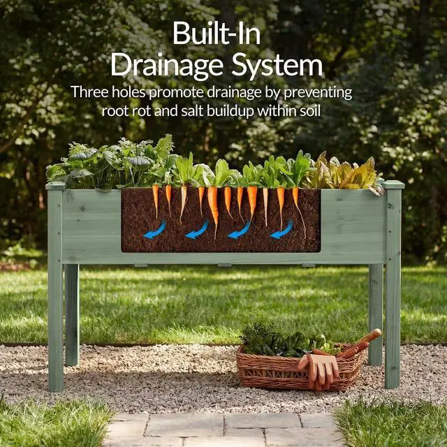 Alt view image 5 of 7 - Best Choice Products 48x24x30in Raised Garden Bed, Elevated Wood Planter Box Stand for Backyard, Patio, Balcony w/Bed Liner, 200lb Capacity - Sage