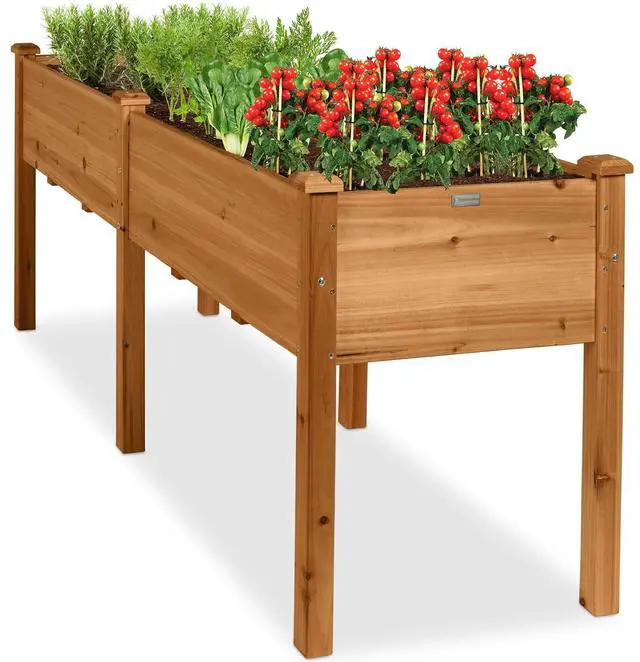 Main image of Best Choice Products 72x24x30in Raised Garden Bed, Elevated Wood Planter Box Stand for Backyard, Patio, Balcony w/Divider Panel, 6 Legs, 300lb Capacity - Acorn Brown