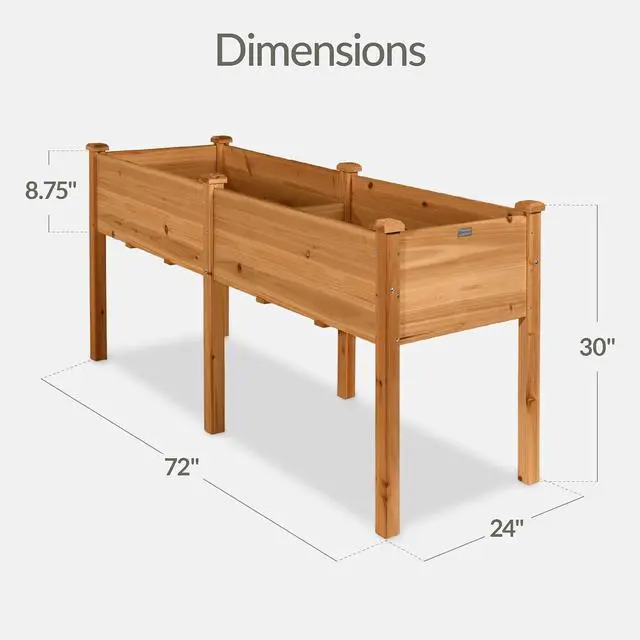 Alt view image 2 of 7 - Best Choice Products 72x24x30in Raised Garden Bed, Elevated Wood Planter Box Stand for Backyard, Patio, Balcony w/Divider Panel, 6 Legs, 300lb Capacity - Acorn Brown