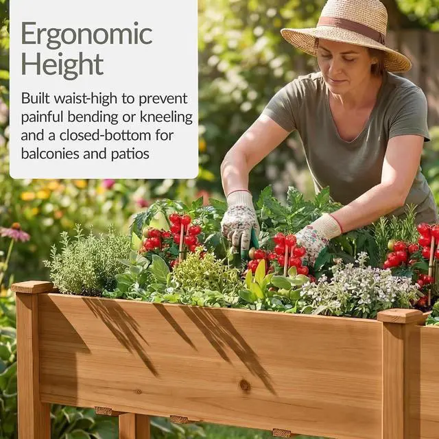 Alt view image 4 of 7 - Best Choice Products 72x24x30in Raised Garden Bed, Elevated Wood Planter Box Stand for Backyard, Patio, Balcony w/Divider Panel, 6 Legs, 300lb Capacity - Acorn Brown