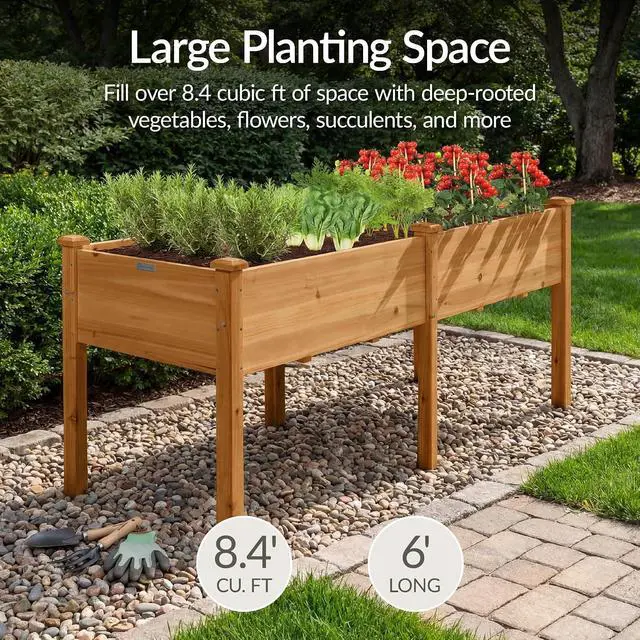 Alt view image 3 of 7 - Best Choice Products 72x24x30in Raised Garden Bed, Elevated Wood Planter Box Stand for Backyard, Patio, Balcony w/Divider Panel, 6 Legs, 300lb Capacity - Acorn Brown