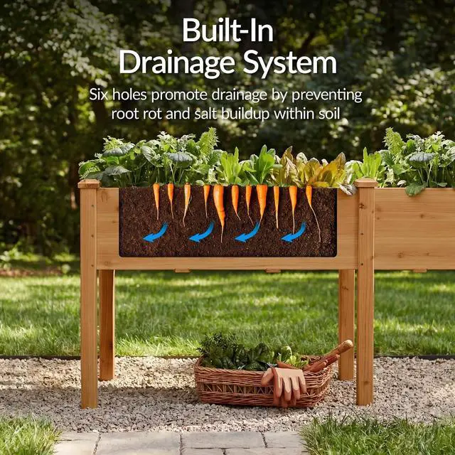 Alt view image 5 of 7 - Best Choice Products 72x24x30in Raised Garden Bed, Elevated Wood Planter Box Stand for Backyard, Patio, Balcony w/Divider Panel, 6 Legs, 300lb Capacity - Acorn Brown