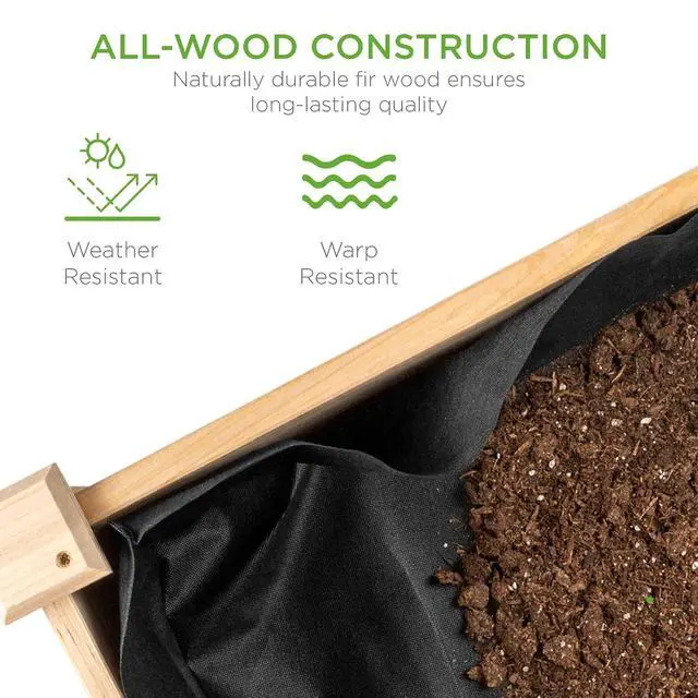 Alt view image 4 of 7 - Best Choice Products 48 x 24 x 30 Inches Raised Garden Bed, Elevated Wood Planter Box Stand for Backyard, Patio, Balcony with Bed Liner, 200 Pound Capacity - Natural