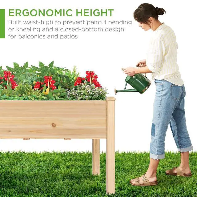 Alt view image 5 of 7 - Best Choice Products 48 x 24 x 30 Inches Raised Garden Bed, Elevated Wood Planter Box Stand for Backyard, Patio, Balcony with Bed Liner, 200 Pound Capacity - Natural