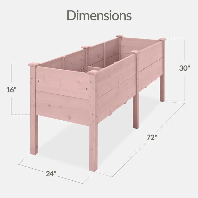 Alt view image 2 of 7 - Best Choice Products 72" x 24" x 30" Raised Garden Bed with Extra Deep 16" Depth, Elevated Wood Planter Box Stand for Backyard, Patio, Balcony, Natural Fir Wood - Pink