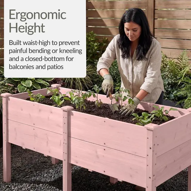 Alt view image 4 of 7 - Best Choice Products 72" x 24" x 30" Raised Garden Bed with Extra Deep 16" Depth, Elevated Wood Planter Box Stand for Backyard, Patio, Balcony, Natural Fir Wood - Pink