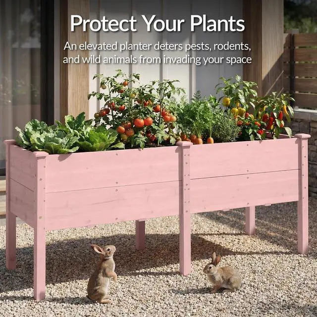 Alt view image 7 of 7 - Best Choice Products 72" x 24" x 30" Raised Garden Bed with Extra Deep 16" Depth, Elevated Wood Planter Box Stand for Backyard, Patio, Balcony, Natural Fir Wood - Pink