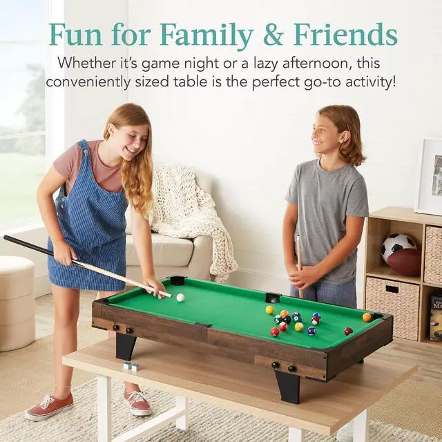 Alt view image 2 of 7 - Tabletop Billiard Table, Pool Game Table for Living Room, Game Room w/ 2 Cue Sticks, Ball Set, Storage Bag