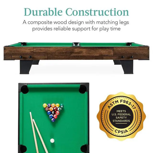 Alt view image 3 of 7 - Tabletop Billiard Table, Pool Game Table for Living Room, Game Room w/ 2 Cue Sticks, Ball Set, Storage Bag