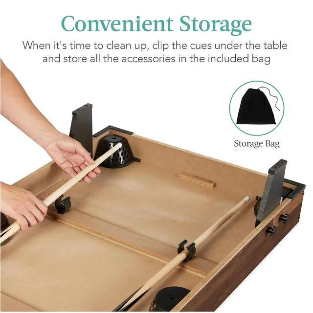 Alt view image 4 of 7 - Tabletop Billiard Table, Pool Game Table for Living Room, Game Room w/ 2 Cue Sticks, Ball Set, Storage Bag