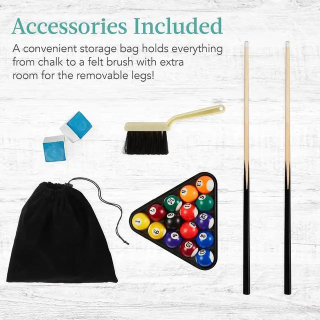 Alt view image 7 of 7 - Tabletop Billiard Table, Pool Game Table for Living Room, Game Room w/ 2 Cue Sticks, Ball Set, Storage Bag