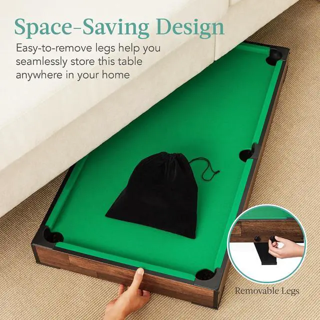 Alt view image 6 of 7 - Tabletop Billiard Table, Pool Game Table for Living Room, Game Room w/ 2 Cue Sticks, Ball Set, Storage Bag
