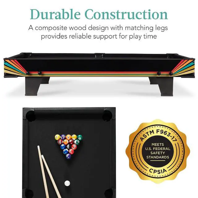 Alt view image 3 of 7 - Tabletop Billiard Table, Pool Game Table for Living Room, Game Room w/ 2 Cue Sticks, Ball Set, Storage Bag
