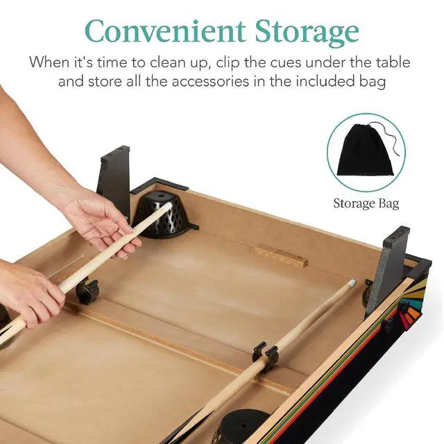 Alt view image 4 of 7 - Tabletop Billiard Table, Pool Game Table for Living Room, Game Room w/ 2 Cue Sticks, Ball Set, Storage Bag