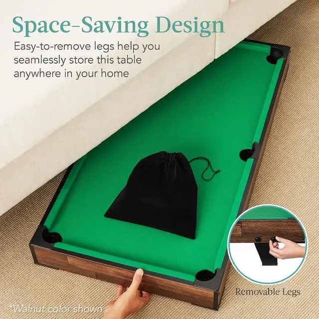 Alt view image 6 of 7 - Tabletop Billiard Table, Pool Game Table for Living Room, Game Room w/ 2 Cue Sticks, Ball Set, Storage Bag