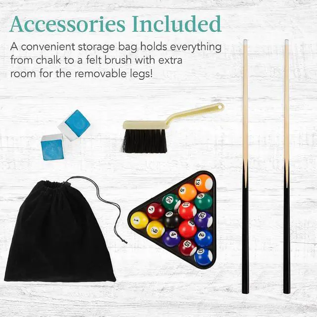Alt view image 7 of 7 - Tabletop Billiard Table, Pool Game Table for Living Room, Game Room w/ 2 Cue Sticks, Ball Set, Storage Bag