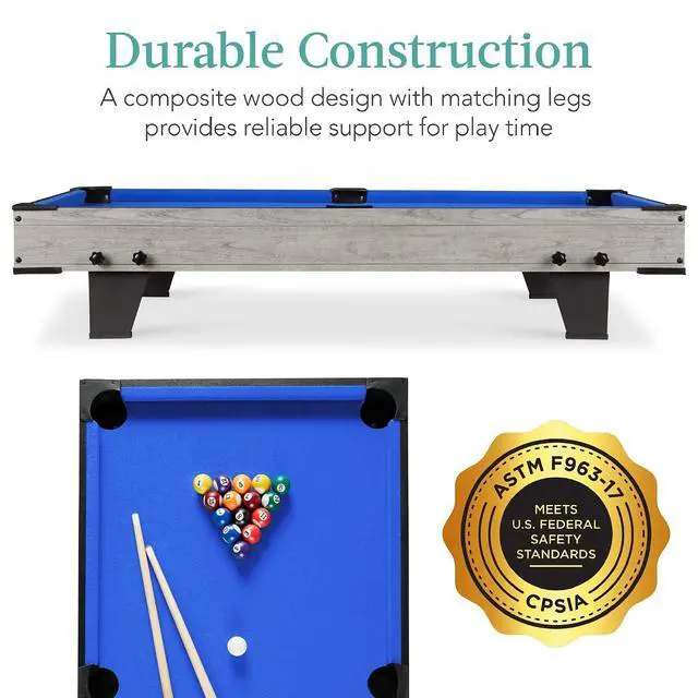 Alt view image 3 of 7 - Tabletop Billiard Table, Pool Game Table for Living Room, Game Room w/ 2 Cue Sticks, Ball Set, Storage Bag
