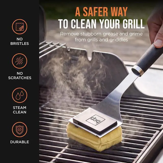 Alt view image 3 of 7 - Grill Brush and Scraper, Bristle-Free Steam Cleaning, Safe BBQ Grill Cleaner for Grills & Griddles, Stainless Steel Scraper, Added Bonus Extra Replacement Sponge