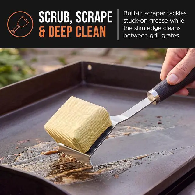 Alt view image 4 of 7 - Grill Brush and Scraper, Bristle-Free Steam Cleaning, Safe BBQ Grill Cleaner for Grills & Griddles, Stainless Steel Scraper, Added Bonus Extra Replacement Sponge