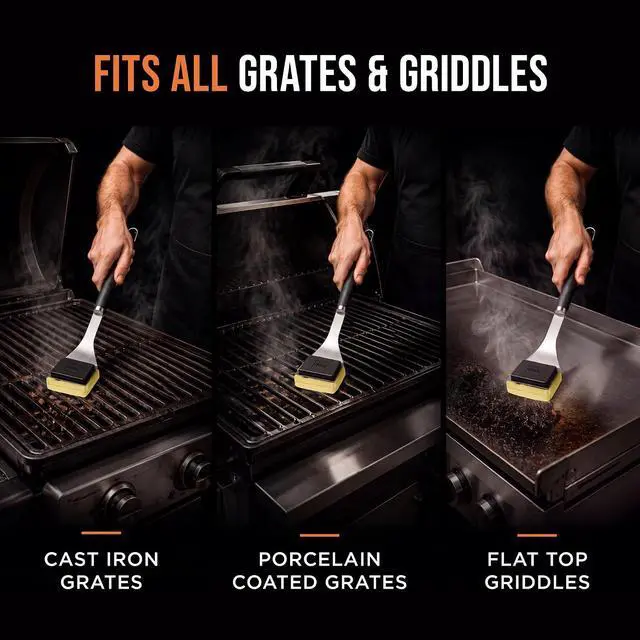 Alt view image 5 of 7 - Grill Brush and Scraper, Bristle-Free Steam Cleaning, Safe BBQ Grill Cleaner for Grills & Griddles, Stainless Steel Scraper, Added Bonus Extra Replacement Sponge
