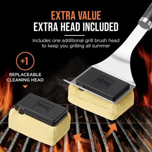 Alt view image 7 of 7 - Grill Brush and Scraper, Bristle-Free Steam Cleaning, Safe BBQ Grill Cleaner for Grills & Griddles, Stainless Steel Scraper, Added Bonus Extra Replacement Sponge