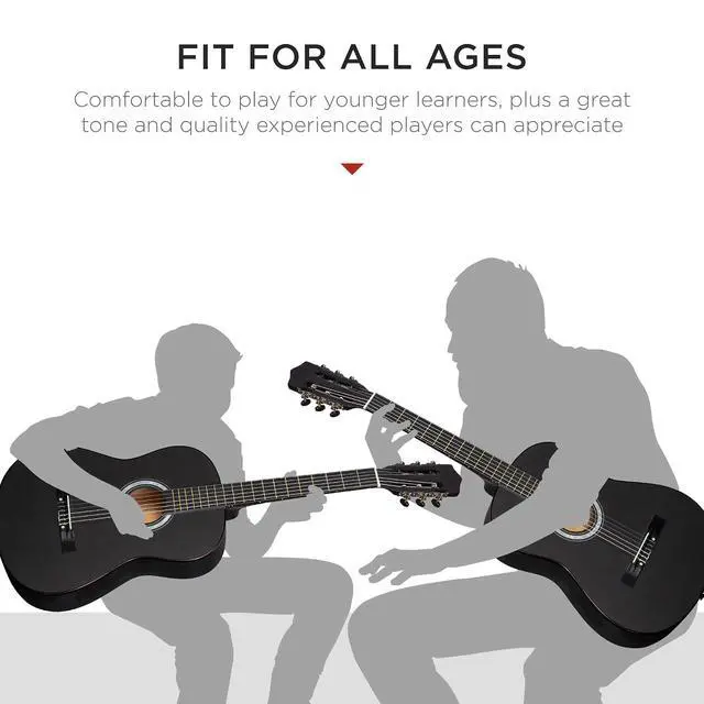 Alt view image 5 of 7 - 38in Beginner All Wood Acoustic Guitar Starter Kit w/Gig Bag, 6 Picks, Nylon Strings, Strap w/Pick Holder - Matte Black
