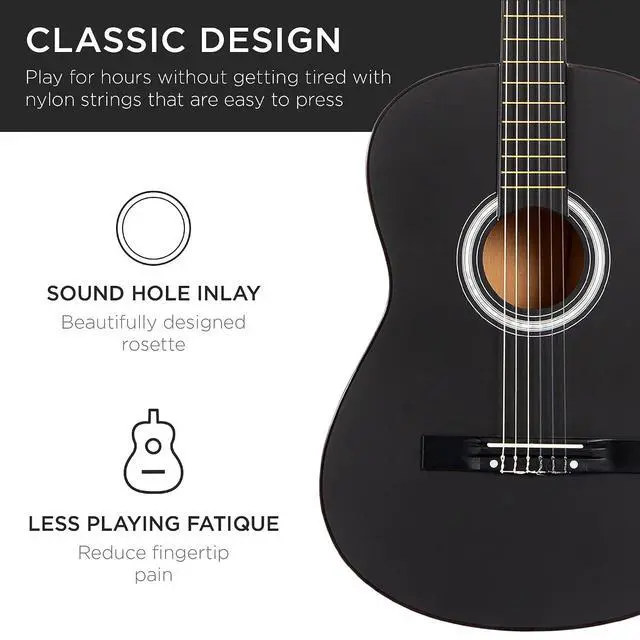 Alt view image 6 of 7 - 38in Beginner All Wood Acoustic Guitar Starter Kit w/Gig Bag, 6 Picks, Nylon Strings, Strap w/Pick Holder - Matte Black