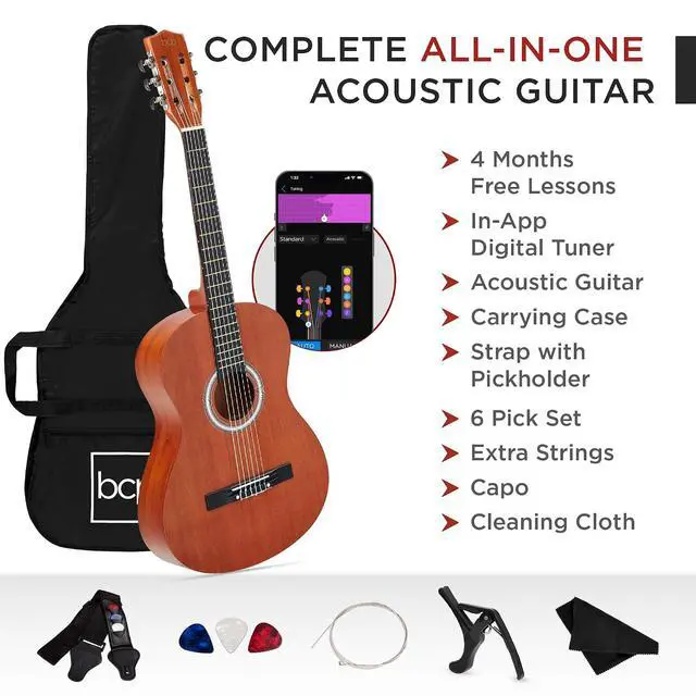 Alt view image 3 of 7 - 38in Beginner All Wood Acoustic Guitar Starter Kit w/Gig Bag, 6 Picks, Nylon Strings, Strap w/Pick Holder - Natural Mahogany
