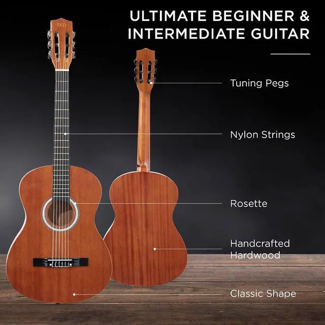 Alt view image 4 of 7 - 38in Beginner All Wood Acoustic Guitar Starter Kit w/Gig Bag, 6 Picks, Nylon Strings, Strap w/Pick Holder - Natural Mahogany