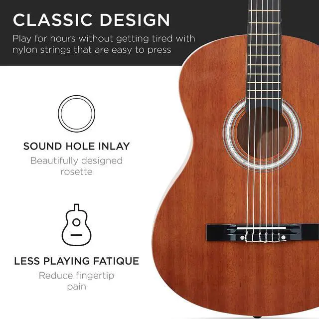 Alt view image 6 of 7 - 38in Beginner All Wood Acoustic Guitar Starter Kit w/Gig Bag, 6 Picks, Nylon Strings, Strap w/Pick Holder - Natural Mahogany