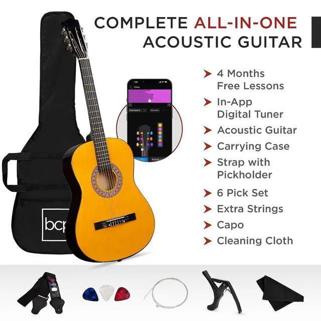Alt view image 3 of 7 - 38in Beginner All Wood Acoustic Guitar Starter Kit w/Gig Bag, 6 Picks, Nylon Strings, Strap w/Pick Holder - Natural