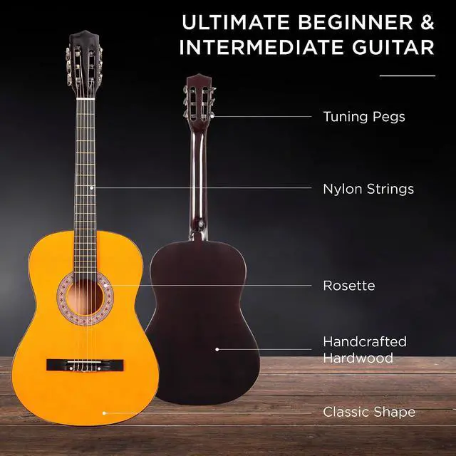 Alt view image 4 of 7 - 38in Beginner All Wood Acoustic Guitar Starter Kit w/Gig Bag, 6 Picks, Nylon Strings, Strap w/Pick Holder - Natural