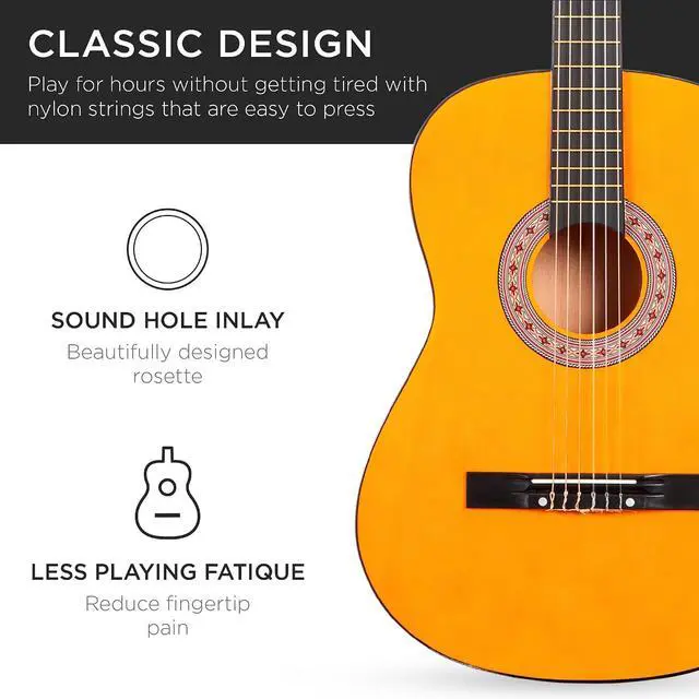 Alt view image 6 of 7 - 38in Beginner All Wood Acoustic Guitar Starter Kit w/Gig Bag, 6 Picks, Nylon Strings, Strap w/Pick Holder - Natural