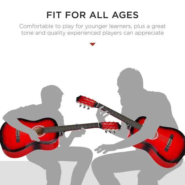 Alt view image 5 of 7 - 38in Beginner All Wood Acoustic Guitar Starter Kit w/Gig Bag, 6 Picks, Nylon Strings, Strap w/Pick Holder - Red Burst
