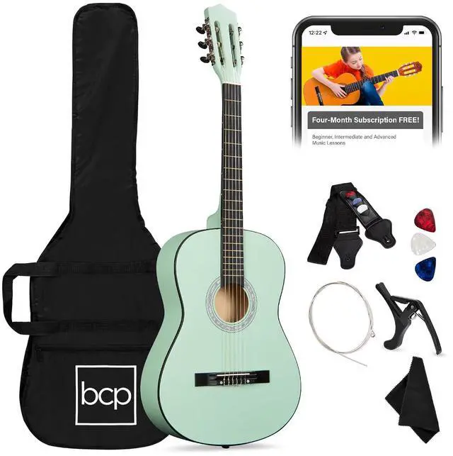 Main image of 38in Beginner All Wood Acoustic Guitar Starter Kit w/Gig Bag, 6 Picks, Nylon Strings, Strap w/Pick Holder - SoCal Green