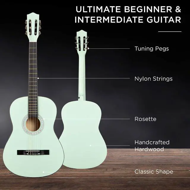 Alt view image 4 of 7 - 38in Beginner All Wood Acoustic Guitar Starter Kit w/Gig Bag, 6 Picks, Nylon Strings, Strap w/Pick Holder - SoCal Green