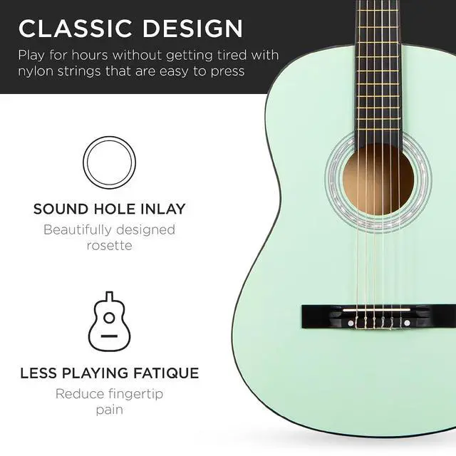 Alt view image 6 of 7 - 38in Beginner All Wood Acoustic Guitar Starter Kit w/Gig Bag, 6 Picks, Nylon Strings, Strap w/Pick Holder - SoCal Green