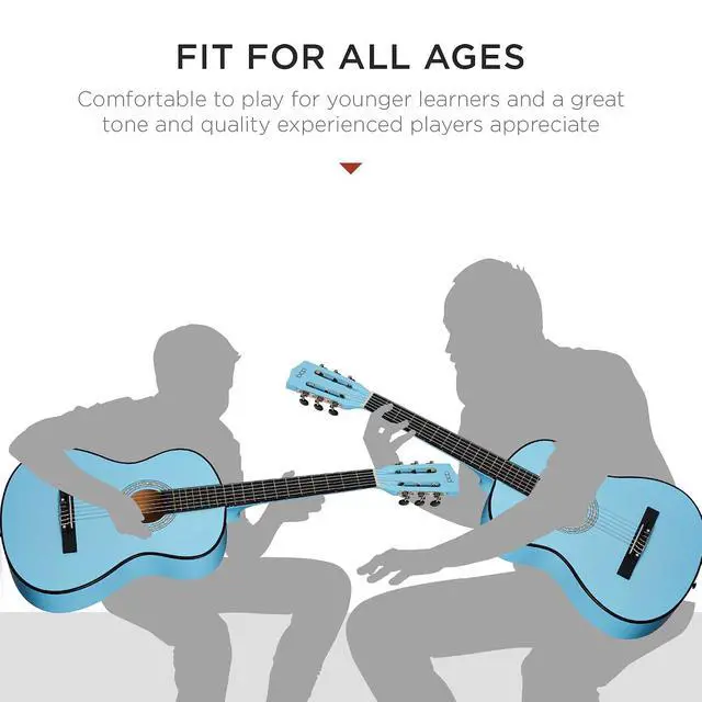 Alt view image 5 of 7 - 38in Beginner All Wood Acoustic Guitar Starter Kit w/Gig Bag, 6 Picks, Nylon Strings, Strap w/Pick Holder - Light Blue