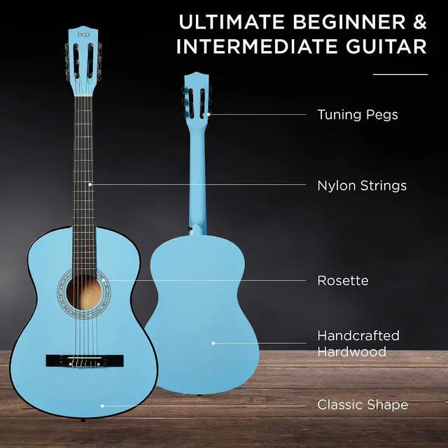 Alt view image 4 of 7 - 38in Beginner All Wood Acoustic Guitar Starter Kit w/Gig Bag, 6 Picks, Nylon Strings, Strap w/Pick Holder - Light Blue