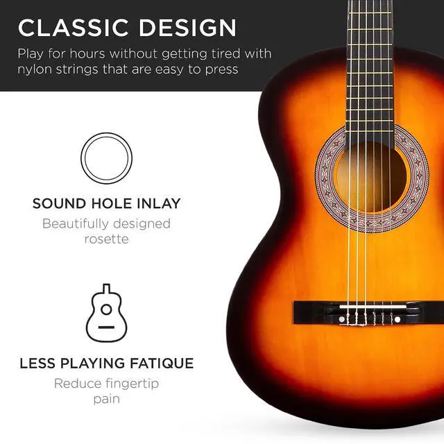Alt view image 6 of 7 - 38in Beginner All Wood Acoustic Guitar Starter Kit w/Gig Bag, 6 Picks, Nylon Strings, Strap w/Pick Holder - Sunburst