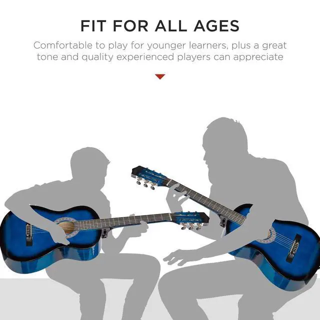 Alt view image 5 of 7 - 38in Beginner All Wood Acoustic Guitar Starter Kit w/Gig Bag, 6 Picks, Nylon Strings, Strap w/Pick Holder - Blue