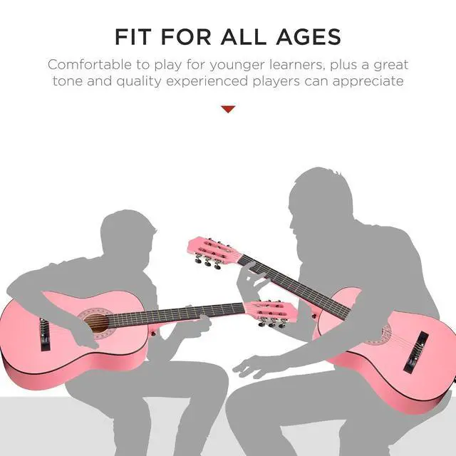 Alt view image 5 of 7 - 38in Beginner All Wood Acoustic Guitar Starter Kit w/Gig Bag, 6 Picks, Nylon Strings, Strap w/Pick Holder - Pink