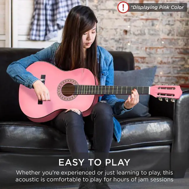 Alt view image 7 of 7 - 38in Beginner All Wood Acoustic Guitar Starter Kit w/Gig Bag, 6 Picks, Nylon Strings, Strap w/Pick Holder - Natural