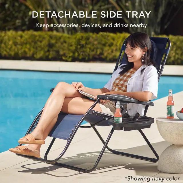 Alt view image 6 of 7 - Oversized Zero Gravity Chair, Folding Outdoor Patio Lounge Recliner w/Cup Holder Accessory Tray, Pillow - Amethyst Purple