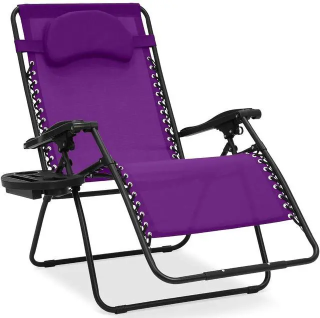 Main image of Oversized Zero Gravity Chair, Folding Outdoor Patio Lounge Recliner w/Cup Holder Accessory Tray, Pillow - Amethyst Purple