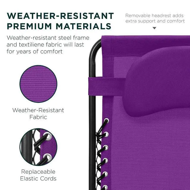 Alt view image 5 of 7 - Oversized Zero Gravity Chair, Folding Outdoor Patio Lounge Recliner w/Cup Holder Accessory Tray, Pillow - Amethyst Purple